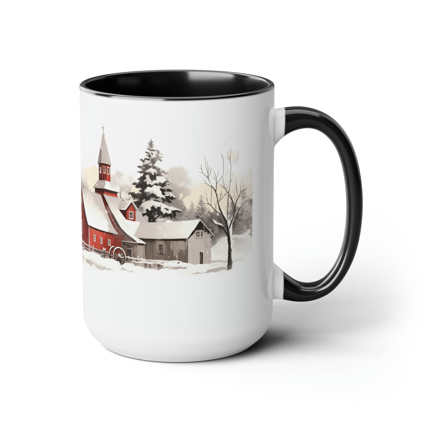 Winter Wonderland Horse and Barn Illustration Coffee Mug, 15oz