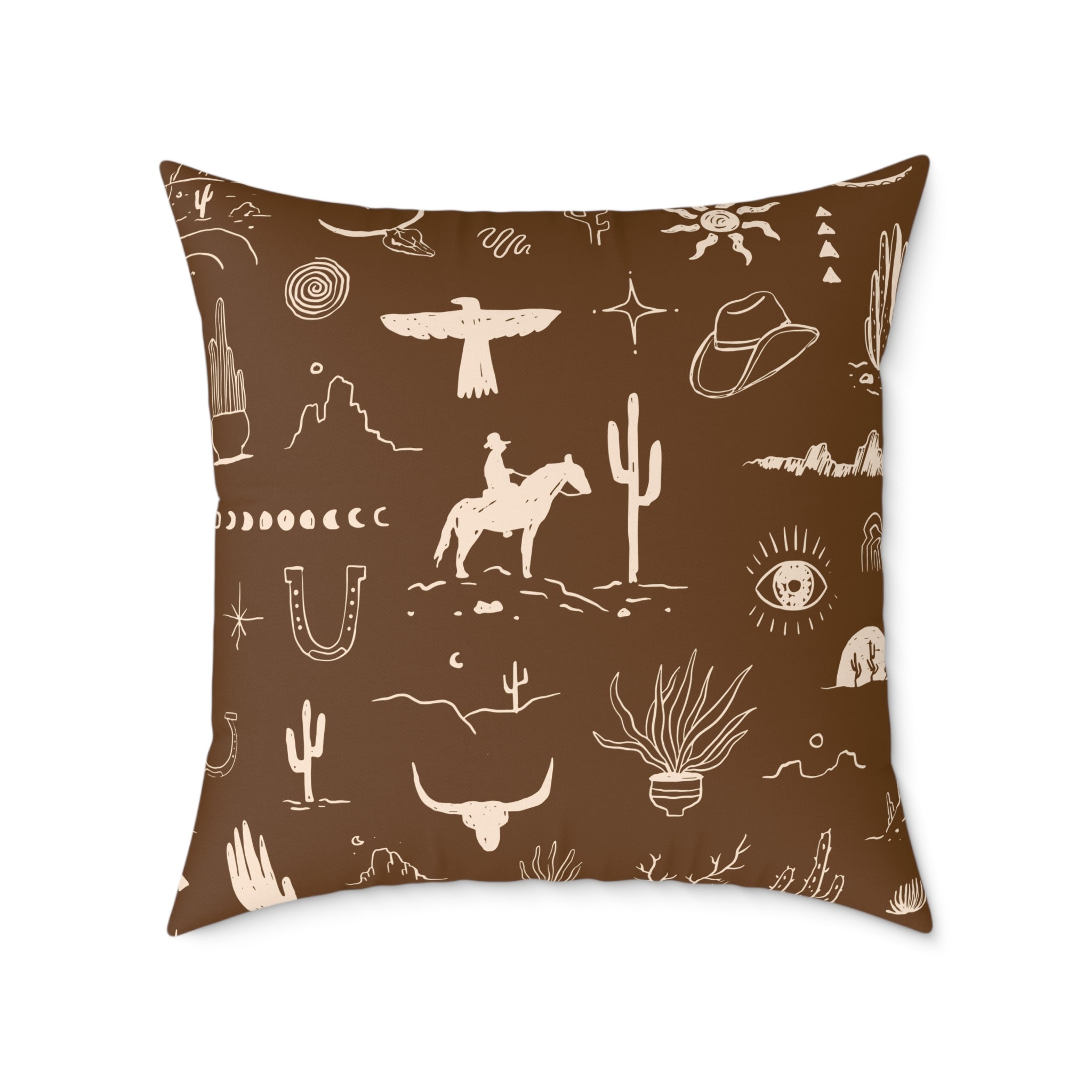 Western Horse Doodle Canvas Pillow
