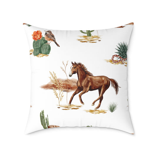 Western Horse Themed Canvas Pillow