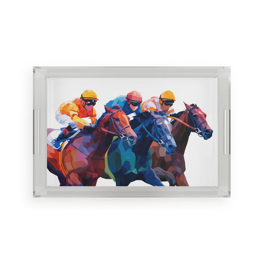 Photo Finish Acrylic Serving Tray – Jockeys Racing Illustration