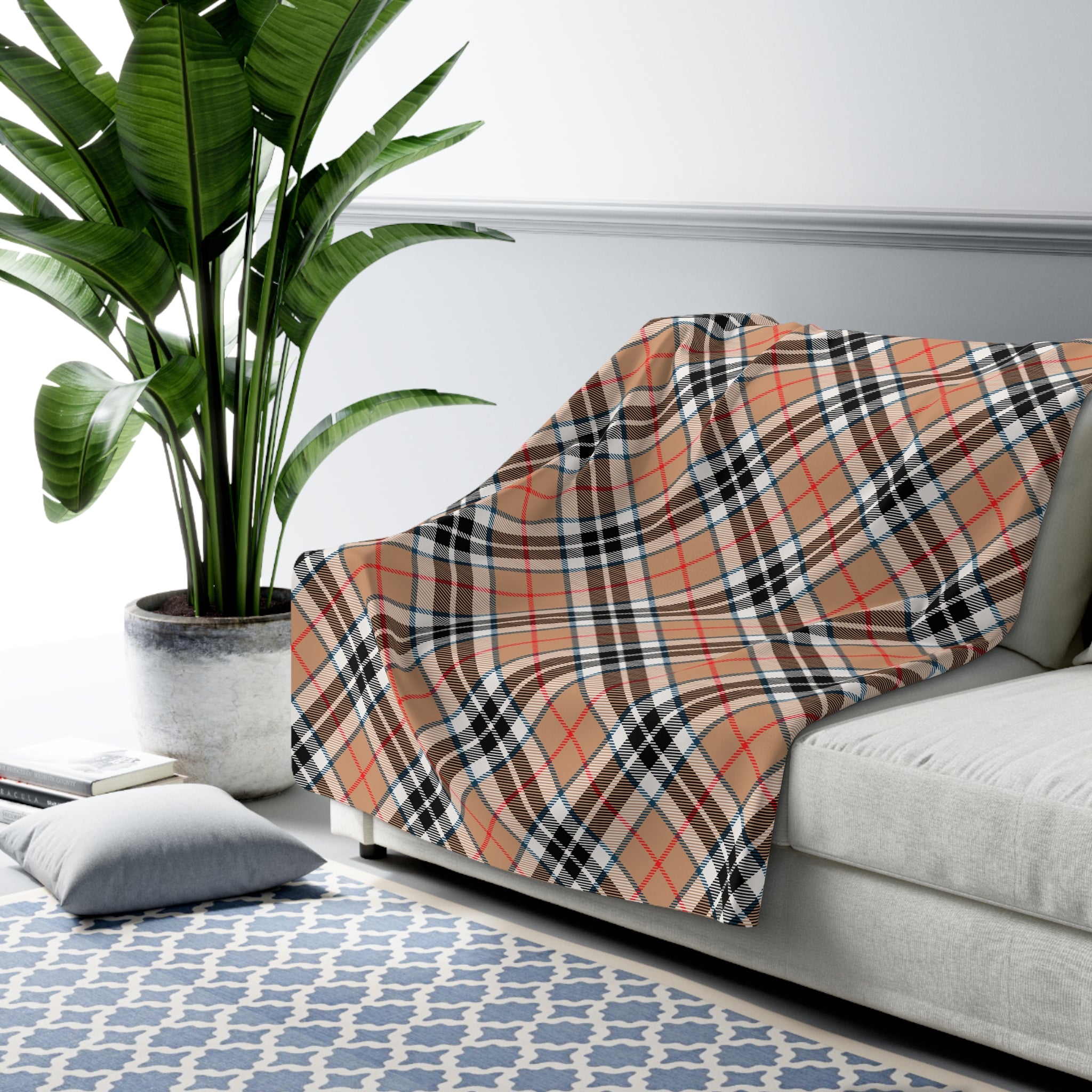 Plaid Beige Sherpa Fleece Blanket