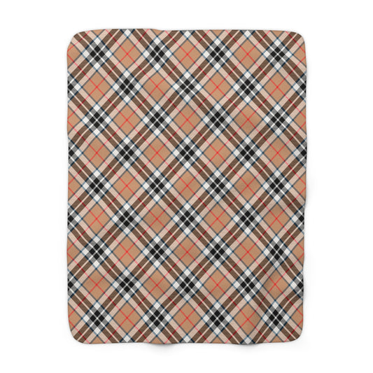 Plaid Beige Sherpa Fleece Blanket