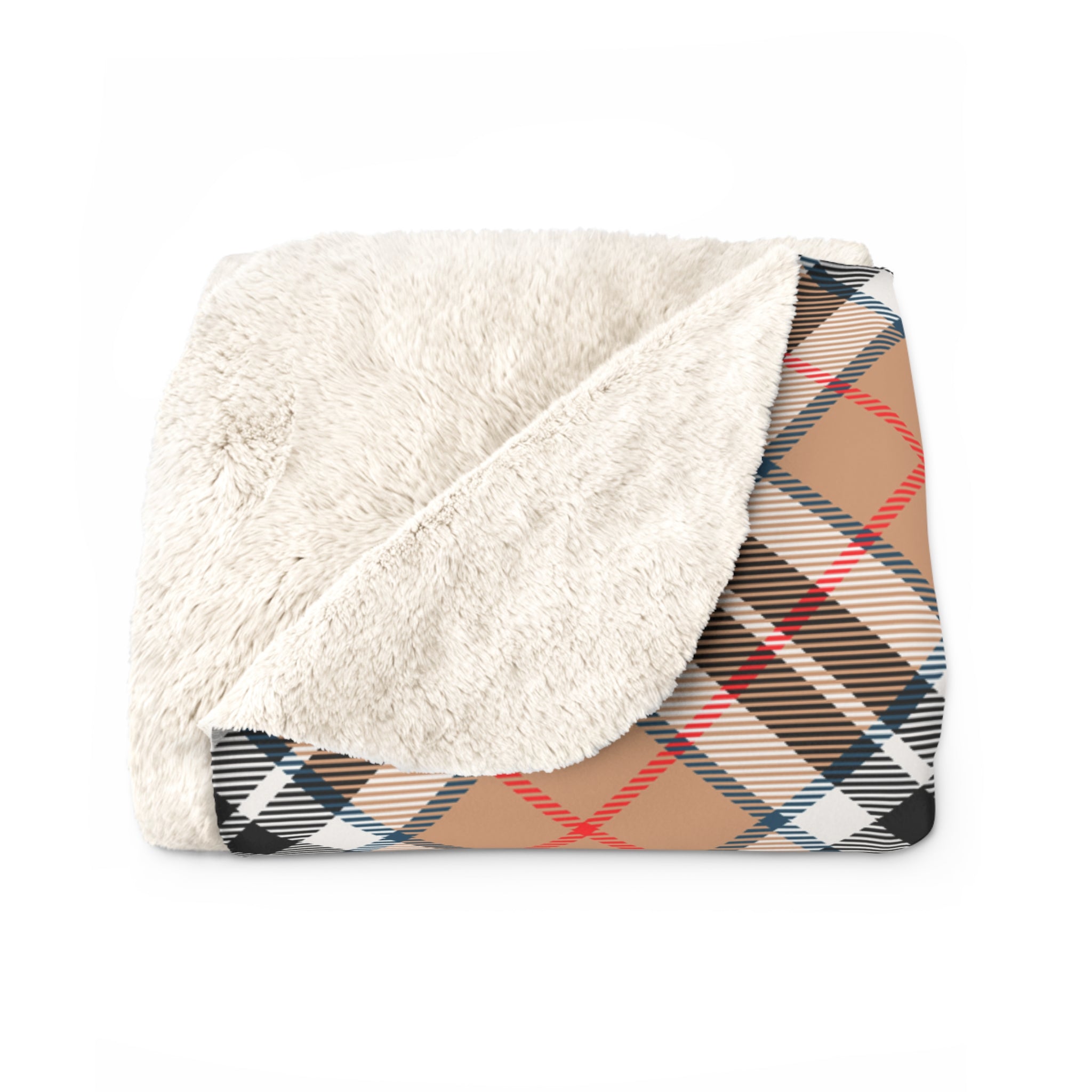 Plaid Beige Sherpa Fleece Blanket