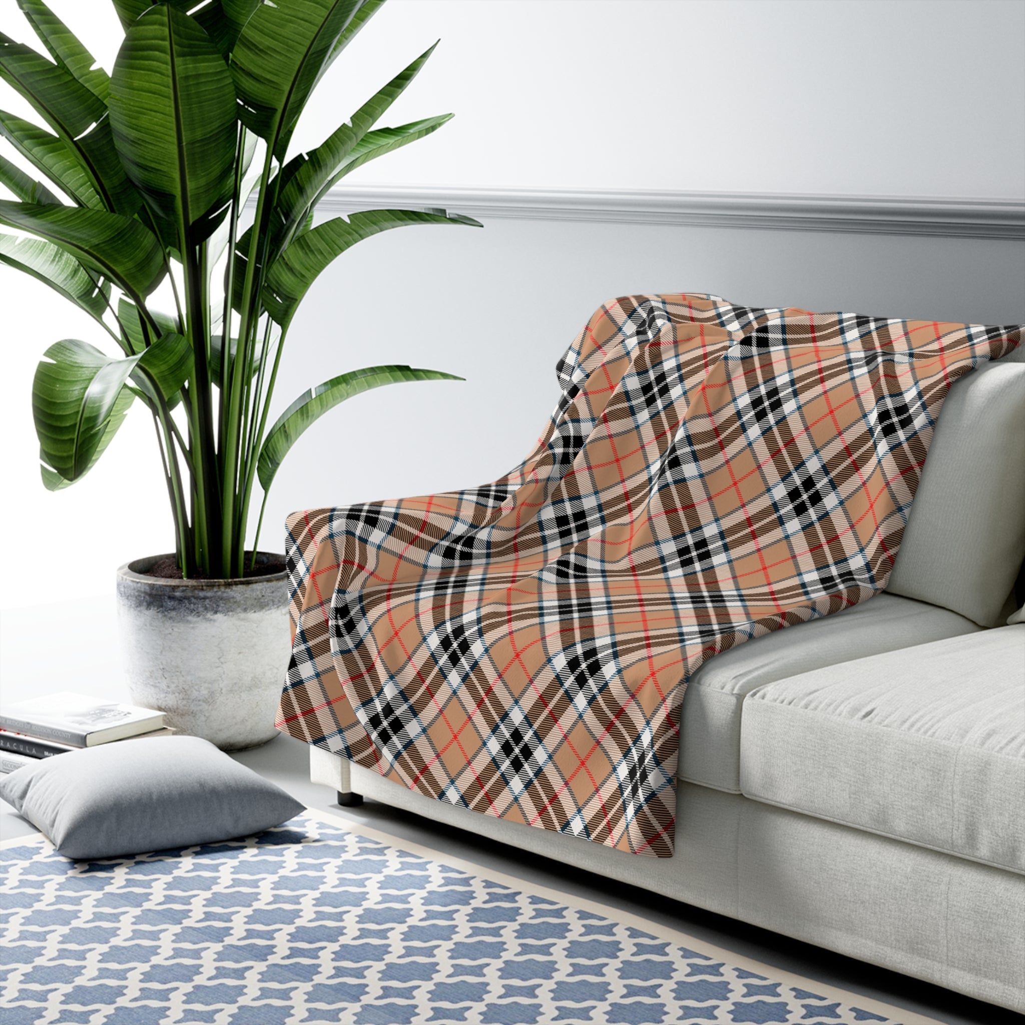 Plaid Beige Sherpa Fleece Blanket