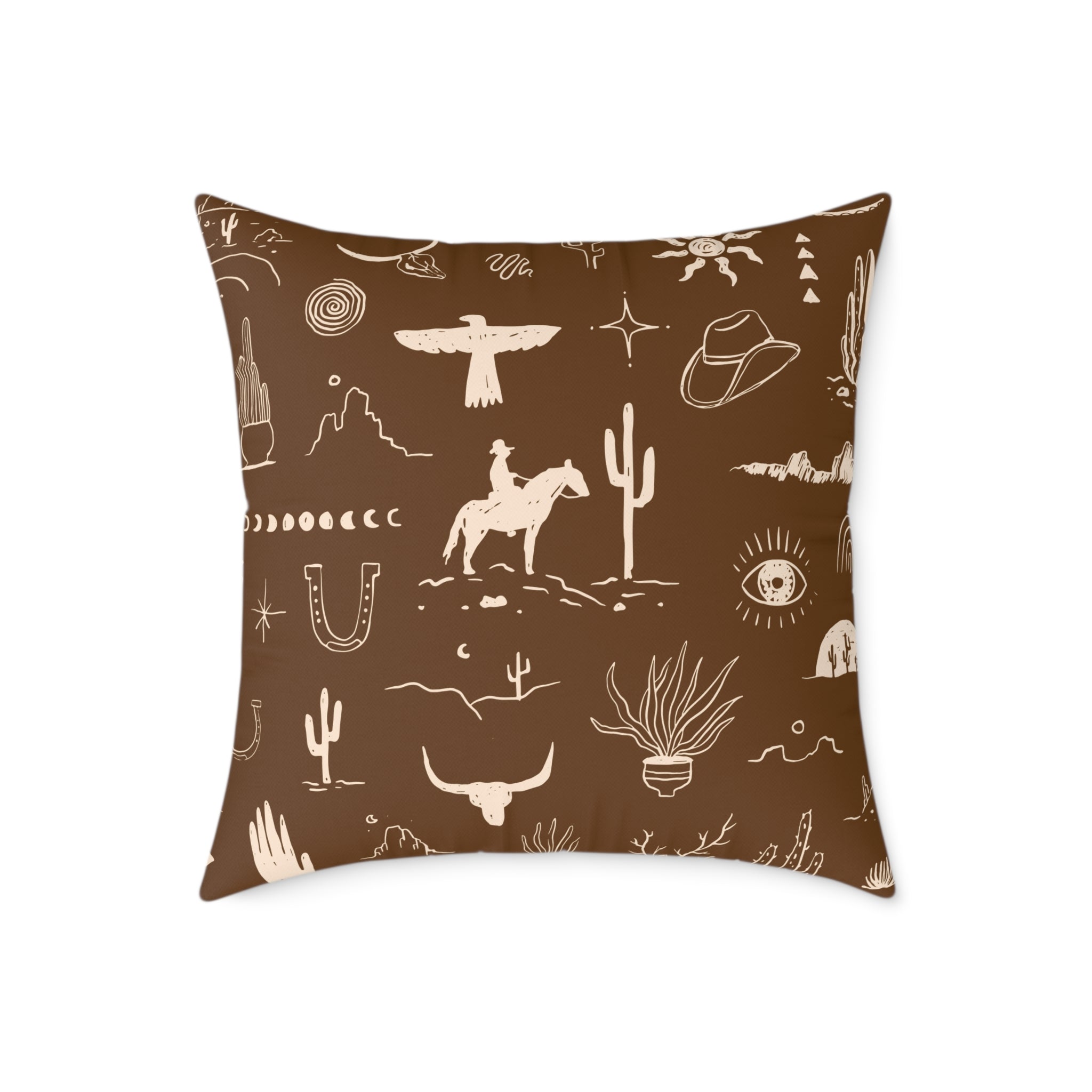 Western Horse Doodle Canvas Pillow