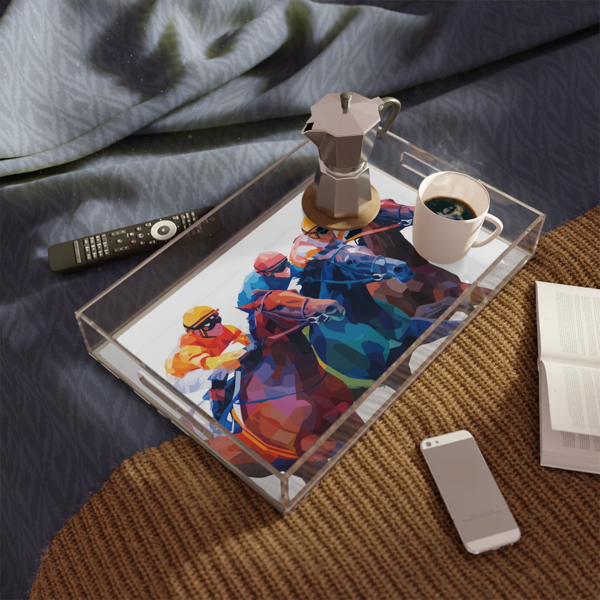 Photo Finish Acrylic Serving Tray – Jockeys Racing Illustration
