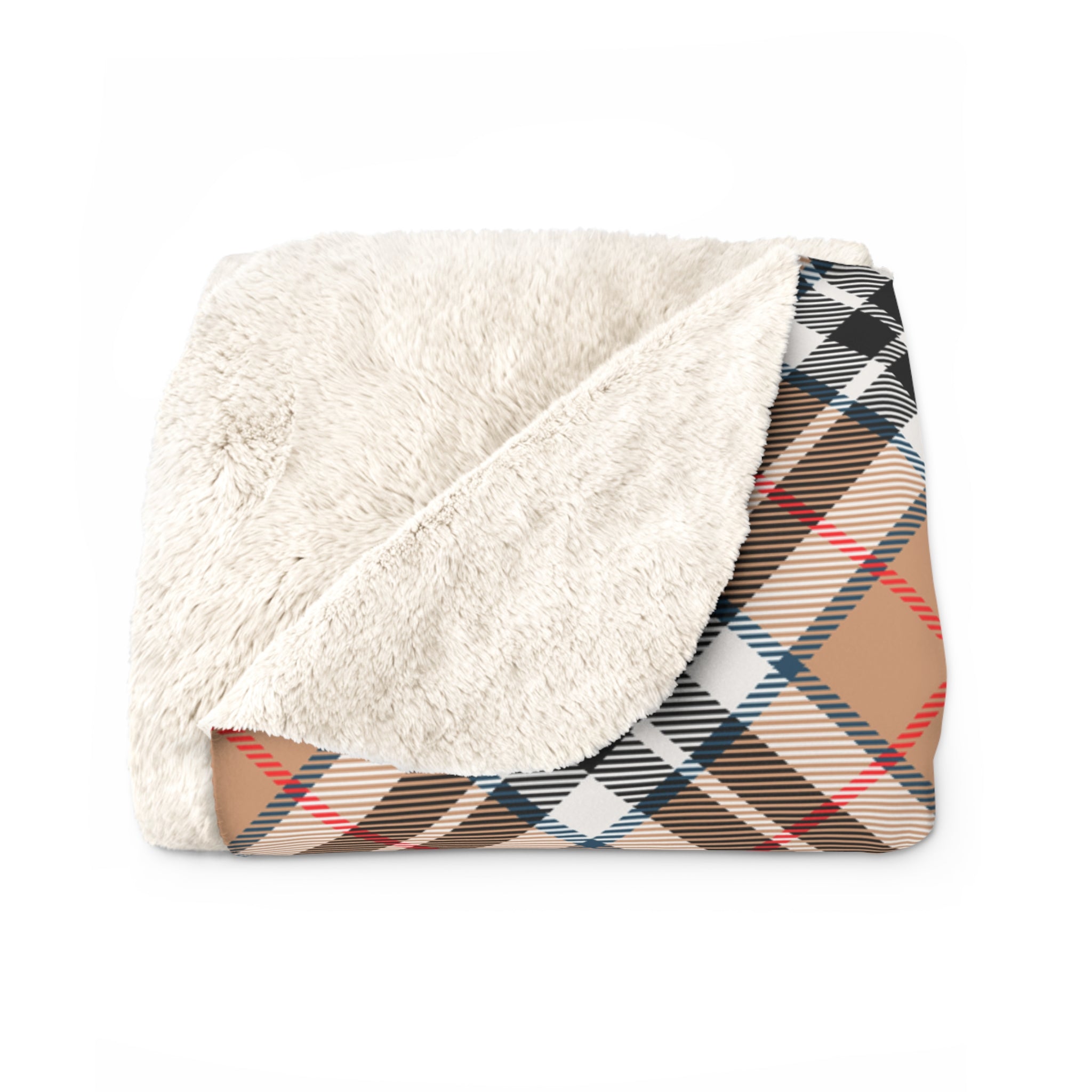 Plaid Beige Sherpa Fleece Blanket